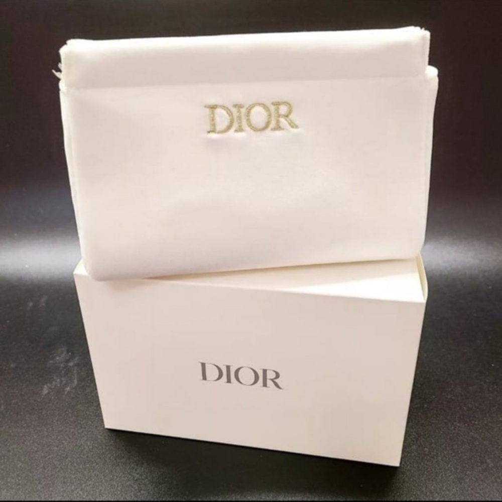 Dior White and Gold Velvet Cosmetic Bag NIB